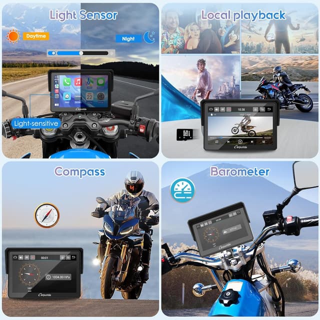 Detalle de Carpuride W502PRO B für BMW-Motorräder: 5‑Zoll wasserdichter CarPlay/Android Auto Touchscreen mit Dual‑Bluetooth