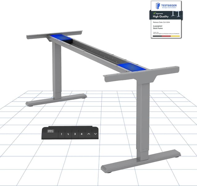 Detalle de FLEXISPOT Bureau assis debout à 2 moteurs réglable en hauteur, cadre acier 100 kg avec panneau mémoire et anti-collision (gris)