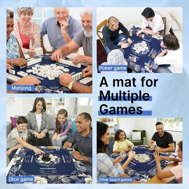 Detalle 2 de HWZ Mahjong Mat with 4 Tile Mixers & Storage Bag (31.5x31.5-inch, 3.5mm) — Navy Blue