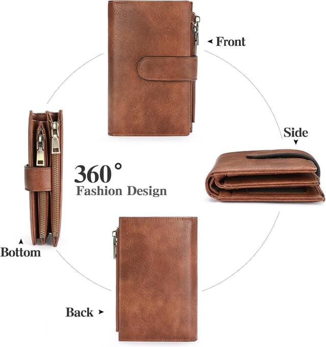 Thumbnail 6 de GOIACII bifold leather wallet for women with RFID blocking, 16 card slots and zip coin pocket