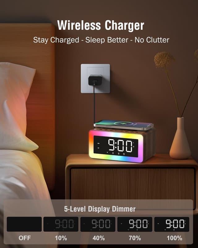 Thumbnail 4 de Alarm Clock Bedside with Wireless Charger 1