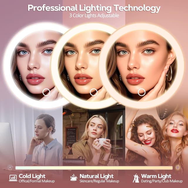 Detalle de MOMOKUBA Vergrößerungsspiegel mit Saugnapf, 30-fach & Beleuchtung (Roségold)