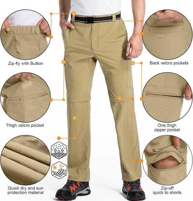 Detalle 2 de Mosingle men’s zip off walking hiking trousers – safari quick-dry cargo travel pants