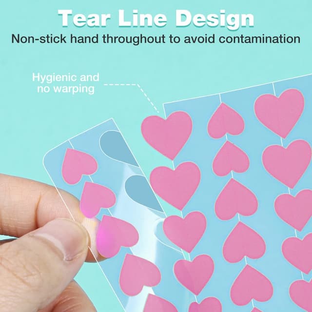 Detalle de BUTBU Herz Akne-Patch (Hydrokolloid) – 200 Stück, wasserdicht & atmungsaktiv, Tag & Nacht 2-in-1