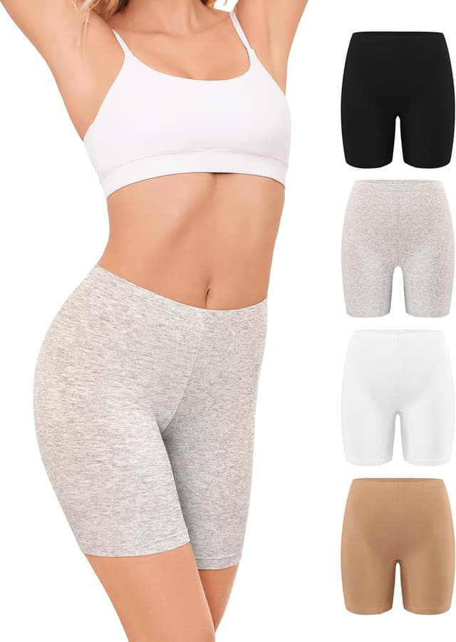 Detalle de VOENXE Cotton Shorts for Women (Boxers/Anti‑Chafing Boyshorts) – 4 Pack
