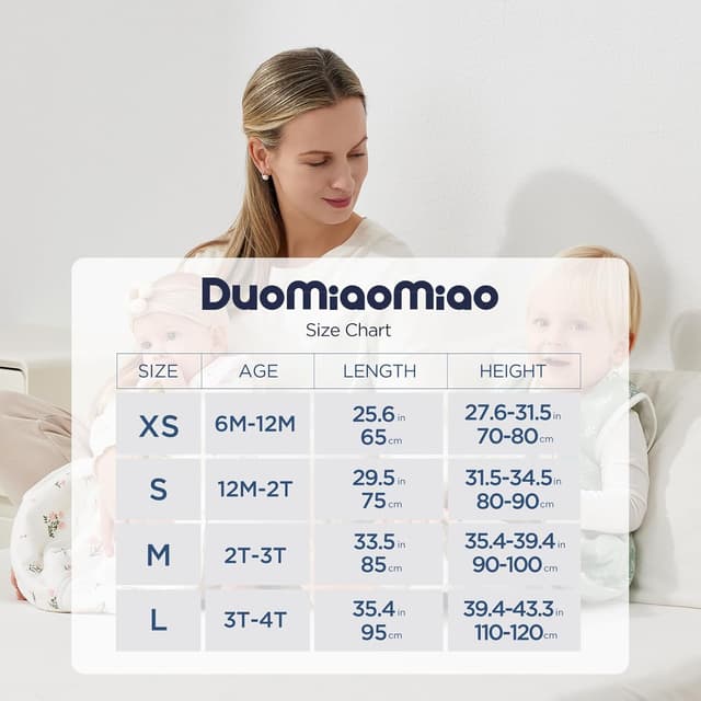 Detalle 2 de Duomiaomiao Baby Schlafsack mit Füßen 2,5 TOG aus 100% Baumwolle (85 cm) – Winterschlafsack für Mädchen mit Cartoon-Mond & Sternen