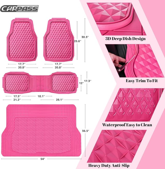 Thumbnail 4 de CAR PASS Heavy Duty Rubber Floor Mats 3D Trunk Liner