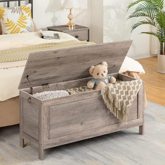 Detalle 2 de HOOBRO Cassapanca EBG100CW01 da 100 cm: panca portaoggetti con coperchio sollevabile e poggiapiedi