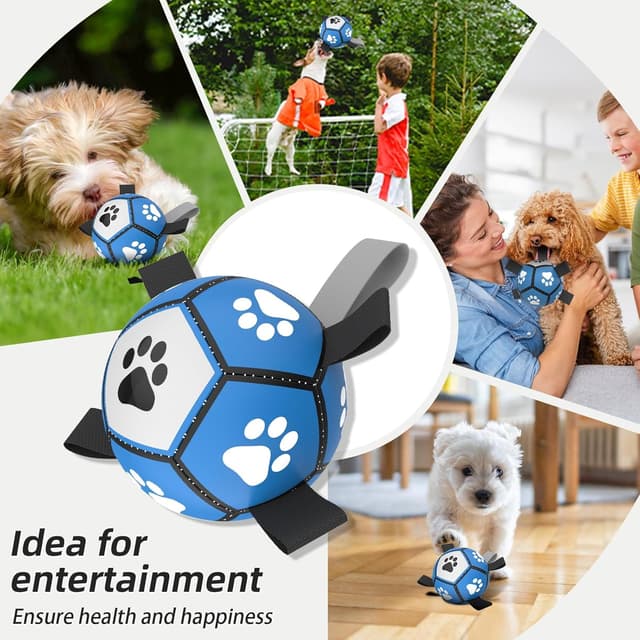 Thumbnail 6 de HETOO Interactive Dog Football Toys with Webbing – 5 Inch Dog Water Ball for Small to Medium Breeds (Blue/Gray)