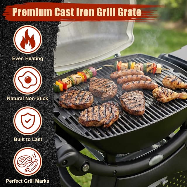 Detalle de Denmay 7646 Grillrost aus Gusseisen als Ersatz für Weber Q300/Q320/Q3000/Q3200 (2 Stück)