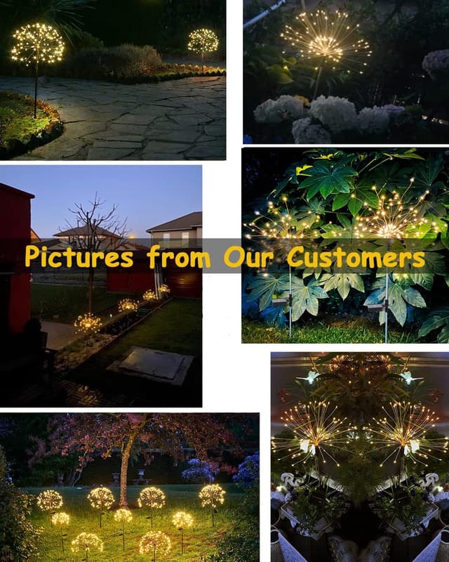 Thumbnail 6 de Joysing Firework Solar Lights Outdoor Garden (2 Pack, 120 LED) – Warm White, Waterproof Starburst Path Lights with 8 Modes