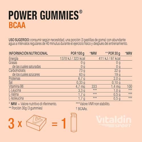 Detalle 1 de VITALDIN SPORT Power Gummies BCAA 2 g por porción