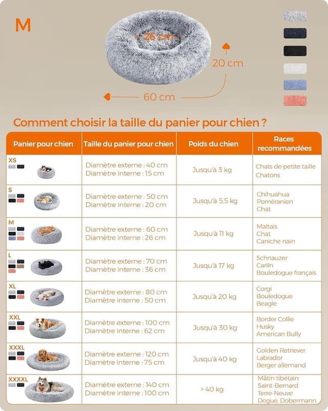 Thumbnail 5 de Feandrea PGW038G01 Panier rond pour chien Ø60 cm