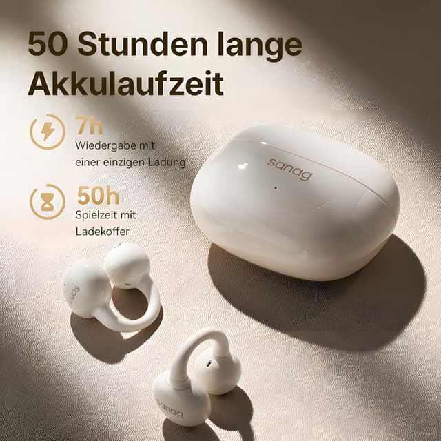 Detalle de SANAG Z60S Open-Ear Clip-On Kopfhörer mit Bluetooth 5.4, IPX4 und bis zu 50 Std. Wiedergabe
