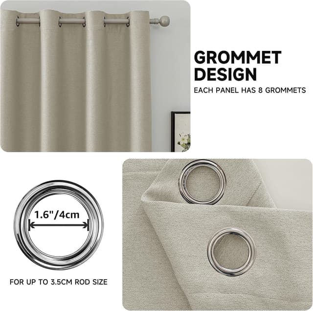 Detalle de Ystyle Rideau occultant thermique anti-froid et chaleur (lot de 2) effet lin, 140x300 cm, beige