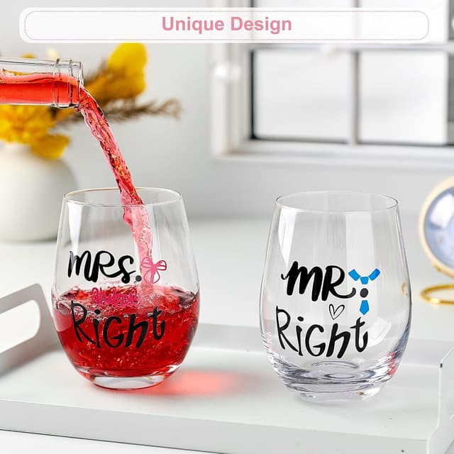 Detalle de Mr & Mrs Tassen Partnertassen & Weingläser-Set für Paare (2 Stück) in Geschenkbox