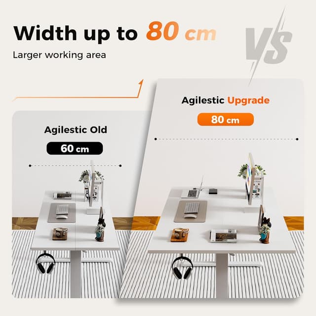 Detalle 2 de Agilestic Height-Adjustable Electric Desk (120x80 cm) with Memory Function, White