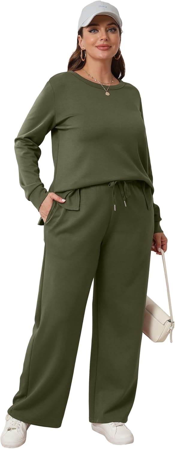Detalle de WIHOLL Women’s 2-Piece Lounge Set Sweatshirt & Wide-Leg Pants for Travel and Everyday Comfort