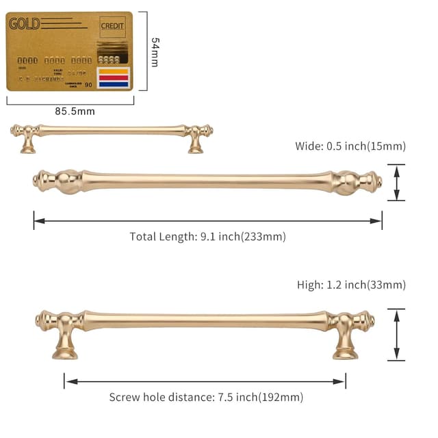 Detalle 2 de Amerdeco set da 10 maniglie per mobili da cucina Foro 192 mm in ottone spazzolato (lega di zinco) con viti UK0017