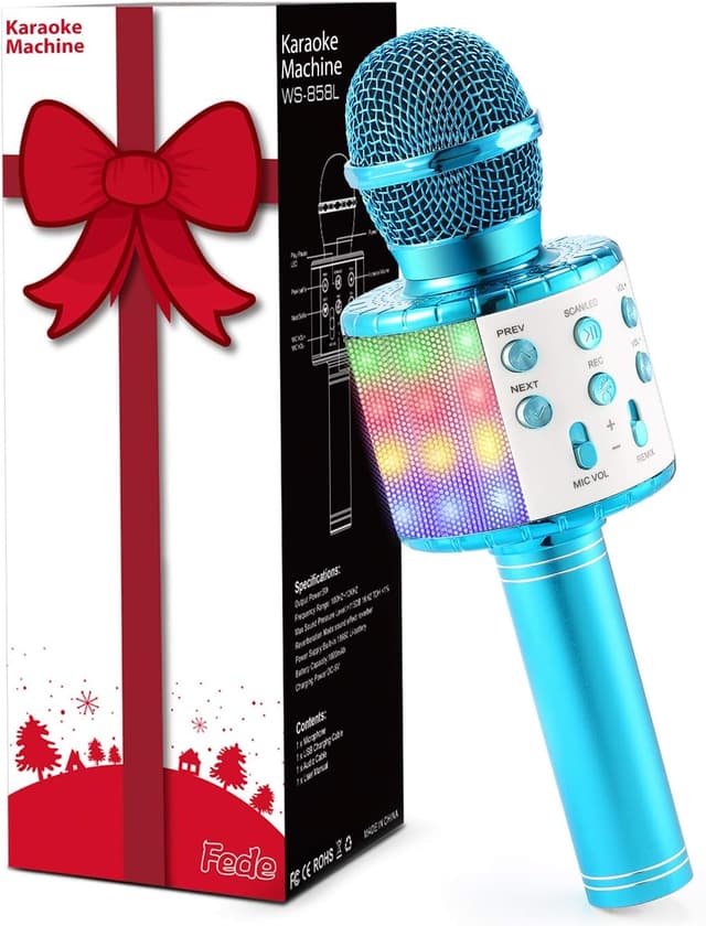 Detalle de Fede Karaoke Mikrofon: drahtloses Bluetooth-Mikrofon mit Lautsprecher und LED-Licht