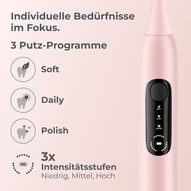 Detalle de POIVES P1 Pro Schallzahnbürste mit Drucksensor – Bestnote „sehr gut“, 4 Jahre Garantie