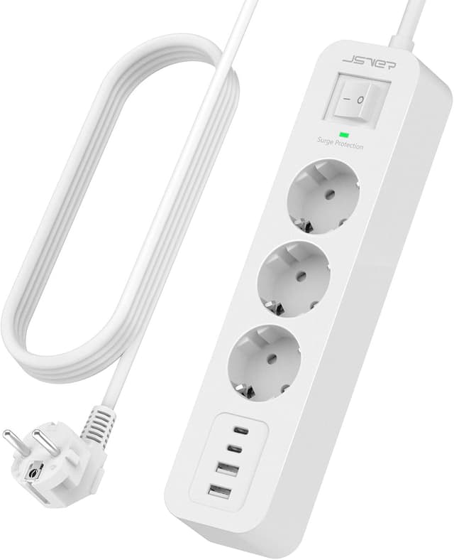 Detalle de JSVER Multiprise USB C 7 en 1 avec parafoudre et surtension, rallonge 4 m et 4 ports USB