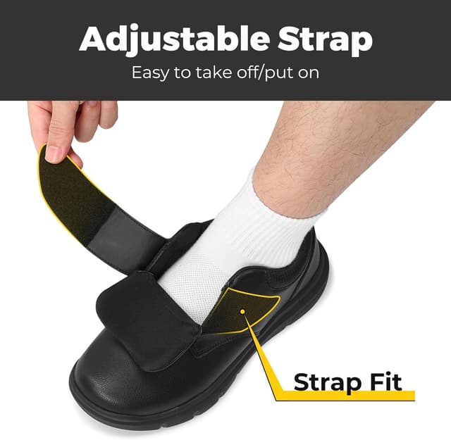 Detalle de FitVille Weite Lederschuhe mit Klettverschluss Herren – Business-Casual Sneaker mit breiter Zehenpartie (EasyTop V4)