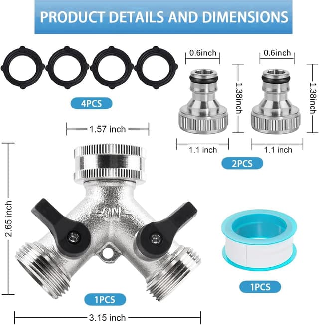 Detalle 2 de TUIBEIDAMAI 2-Wege-Wasserverteiler 3/4 Zoll Adapter
