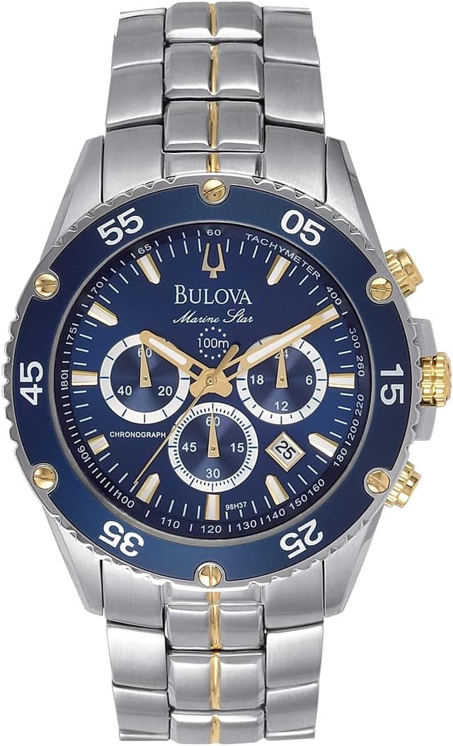Detalle de Bulova Men’s Marine Star Two-Tone Stainless Steel Chronograph Quartz Watch (Blue Dial, 98H37)