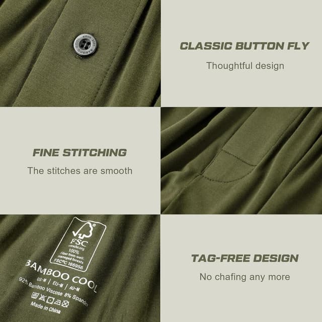 Detalle de BAMBOO COOL Men’s Pajama Bottoms Lounge Sleep Shorts (2-Pack) with Pockets