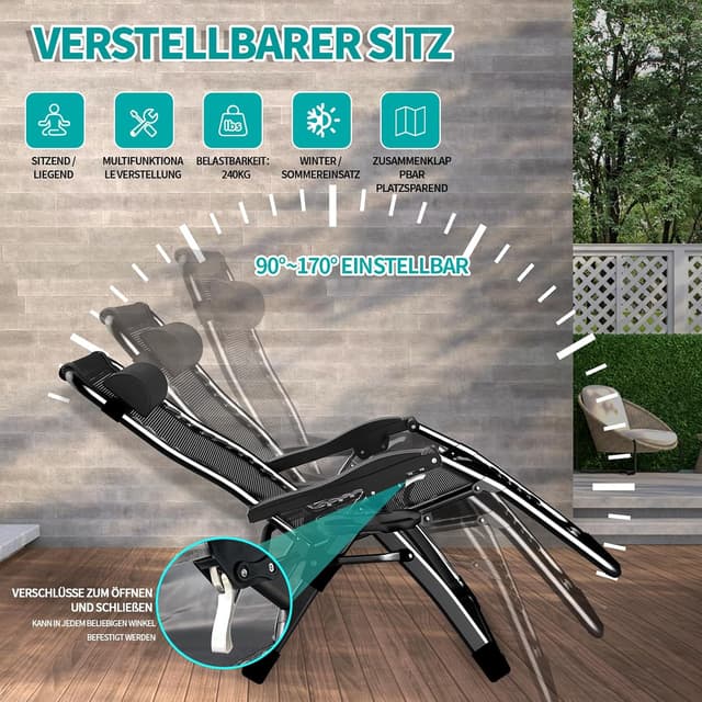 Detalle de Sedia a sdraio pieghevole Hengriacly con copertura, schienale regolabile e portata 240 kg