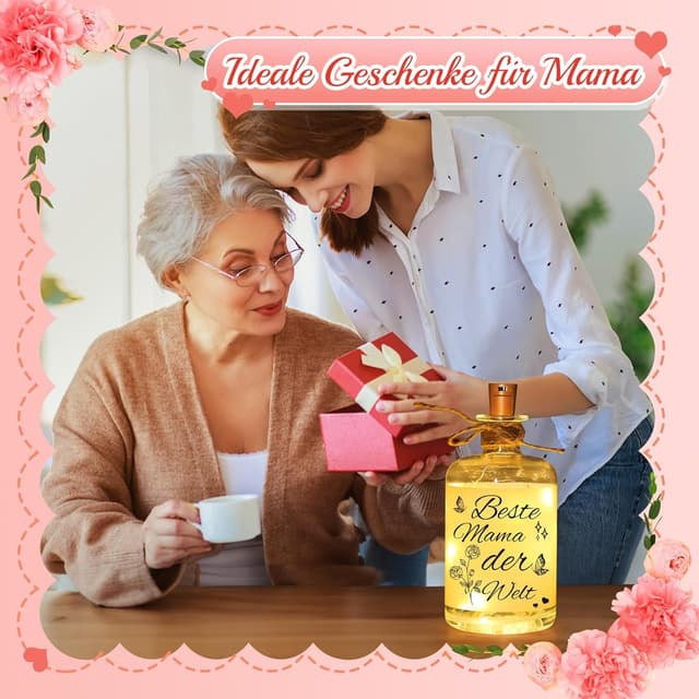 Detalle de Linkax Muttertagsgeschenk LED-Flaschenlicht „Beste Mama der Welt“