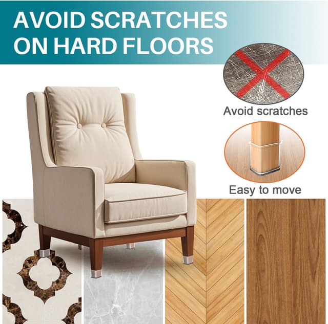 Detalle 2 de Stuhlbeinkappen Eckig 24 Stück