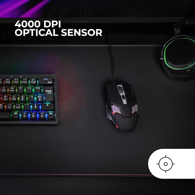 Detalle de Mars Gaming MM024 RGB Gaming-Maus mit optischem 4000-DPI-Sensor und On-the-fly DPI