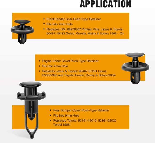 Detalle de GOOACC 100PCS 7mm & 9mm Push-Type Retainer Clips (with Fastener Remover) for Lexus & Toyota