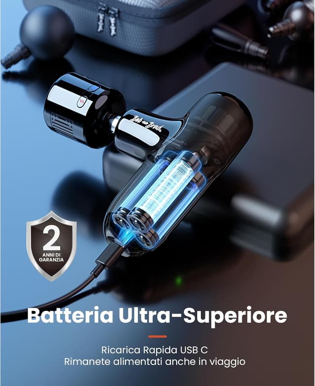 Detalle 2 de BOB AND BRAD Q2 Pro pistola massaggio muscolare con testina caldo/freddo, ricarica USB-C e motore brushless