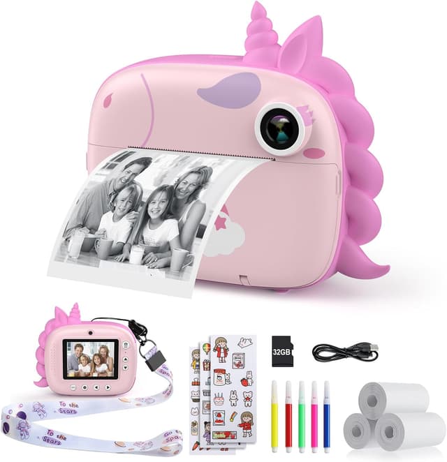 Detalle de HiMont Kids Camera Instant Print (Pink) – no-ink instant print camera for kids, 20MP dual lens, 32G TF card