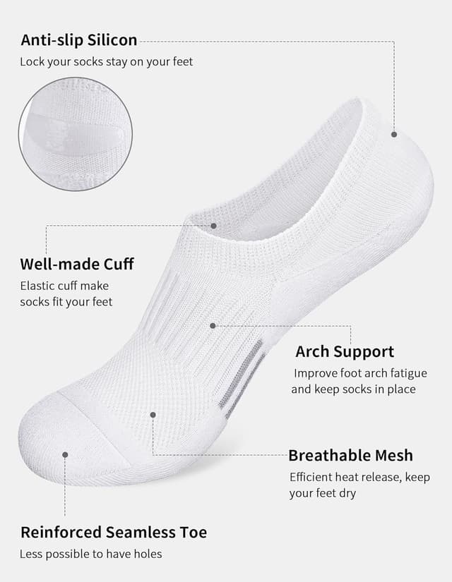 Detalle 2 de Airacker No-Show Socks for Women (6 Pairs) – Athletic Cushioned Low Cut Running Ankle Socks