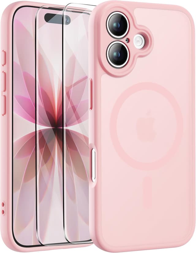 Detalle de ORETECH Magnetic Case for iPhone 17 6.3" (Light Pink) with MagSafe ring and 2x HD tempered glass screen protectors