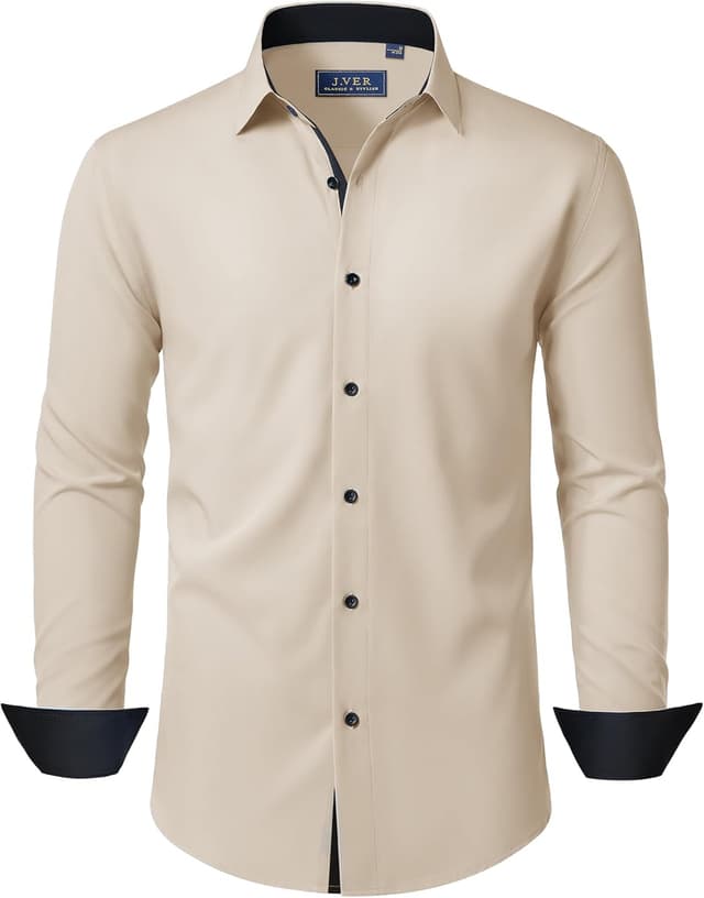 Detalle de J.VER Herren Hemd Langarm Stretch – Regular Fit Businesshemd für Büro, Hochzeit & Alltag