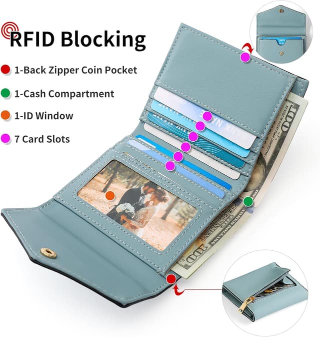 Detalle de GAEKEAO Damen Geldbeutel klein mit RFID-Schutz – kompakte Mini-Brieftasche mit Reißverschluss