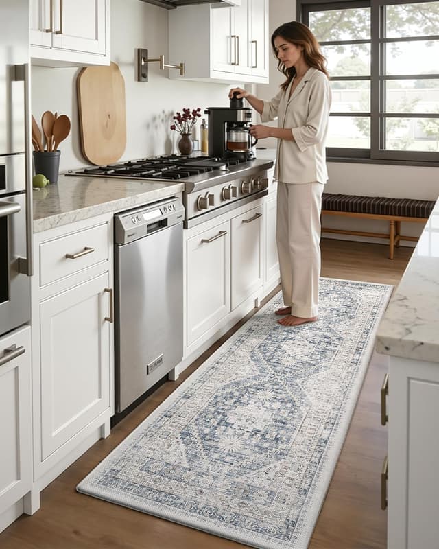 Detalle de DEXI Kitchen Floor Mats Anti Fatigue 23x86 Waterproof Memory Foam Runner Rug (White)