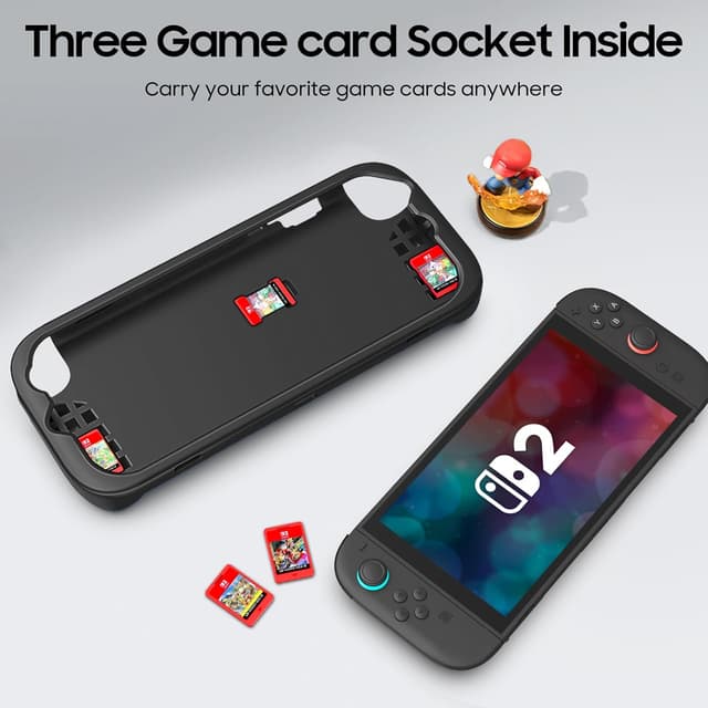 Detalle de FINTIE Hülle für Nintendo Switch 2 (2025) mit Spielkartenfächern – weiches Silikon, rutschfest, stoßdämpfend, schwarz