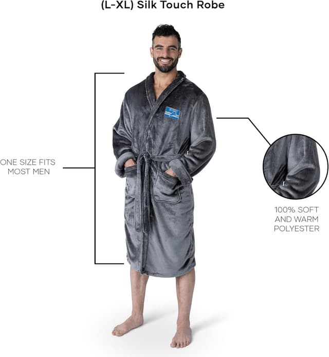 Detalle de Northwest NFL Detroit Lions Silk Touch Bath Robe (Large/X-Large) in Rollout Charcoal