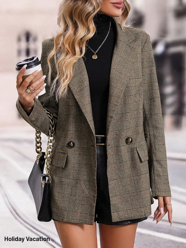 Detalle 2 de Mina Self Womens Houndstooth Plaid Blazer 2024