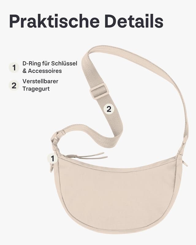 Detalle de Johnny Urban Kaia Small Crossbody Bag Halbmond Beige – kompakte Bauchtasche mit verstellbarem Gurt