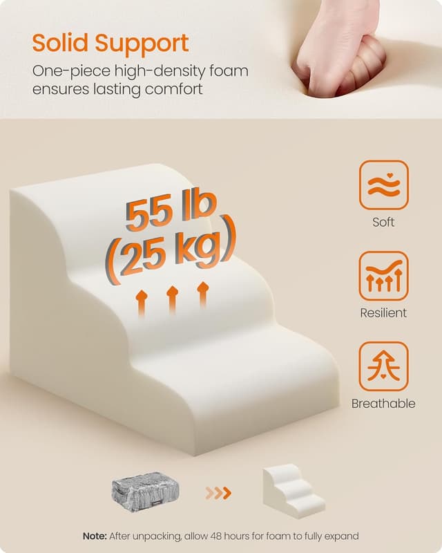 Detalle 2 de Feandrea 3-Step Dog Stairs (Dove Grey) with Removable Waterproof Cover – Gentle Slope PPS013GD01