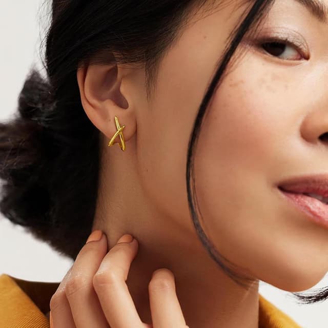 Detalle de Loutade Ohrstecker aus 925 Sterling Silber (hypoallergen, ohne Nickel) mit Cubic Zirkonia – X-Design