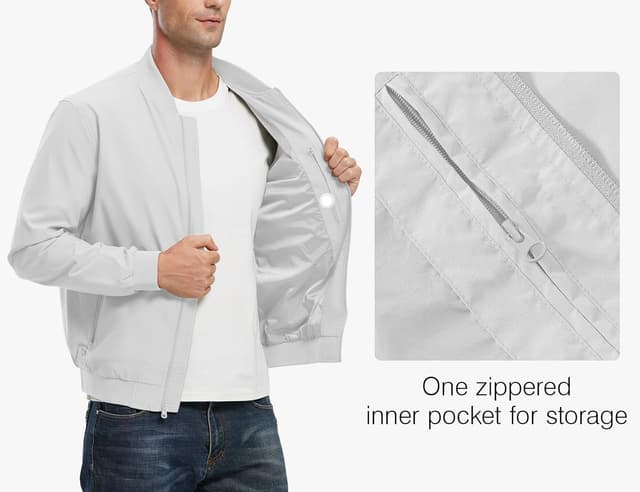 Detalle 2 de Rdruko Men’s Lightweight Bomber Jacket Windbreaker with Full-Zip & Ribbed Cuffs
