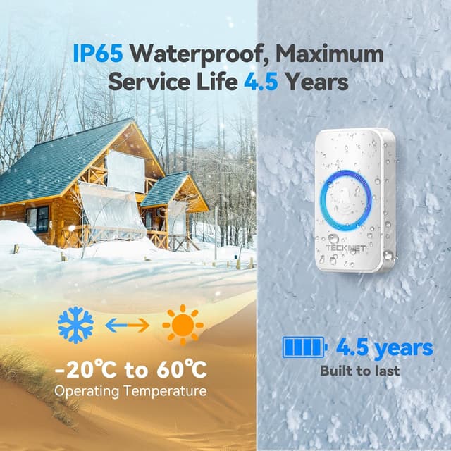 Detalle de TECKNET Wireless Doorbell Kit 4 Receivers